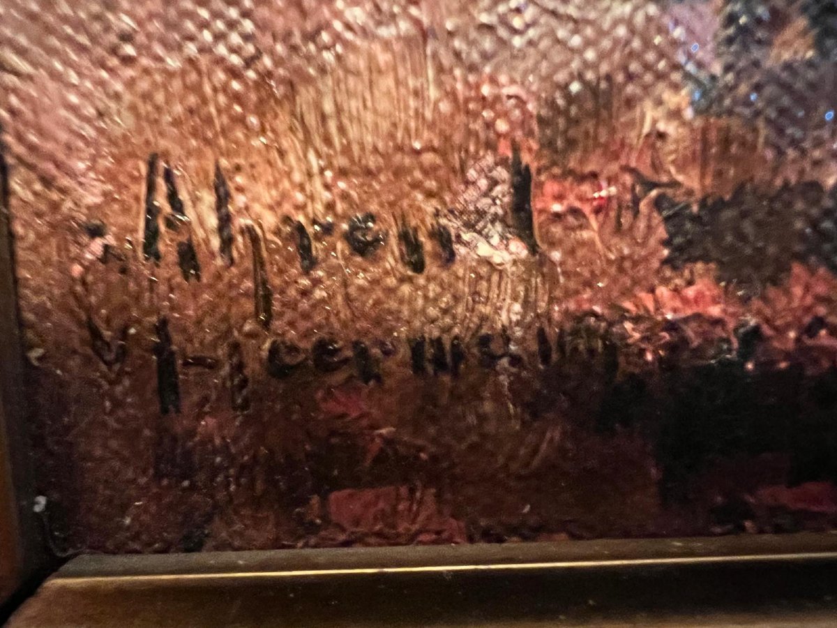 Painting: "the Shepherd And His Sheep"  Signed: Illegible  Oil On Canvas -photo-1