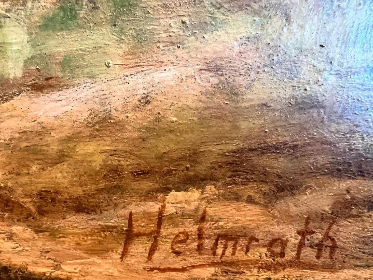 Alpine Mountain Landscape Painting With A River, Signed By Heimrath, Oil On Panel. -photo-3