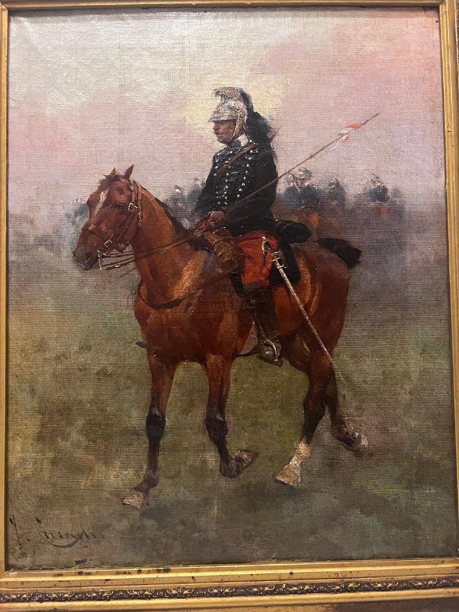 Painting: "military Horseman In Armor," Signed By Joseph Cusach (1851–1908), Oil On Canvas. -photo-2