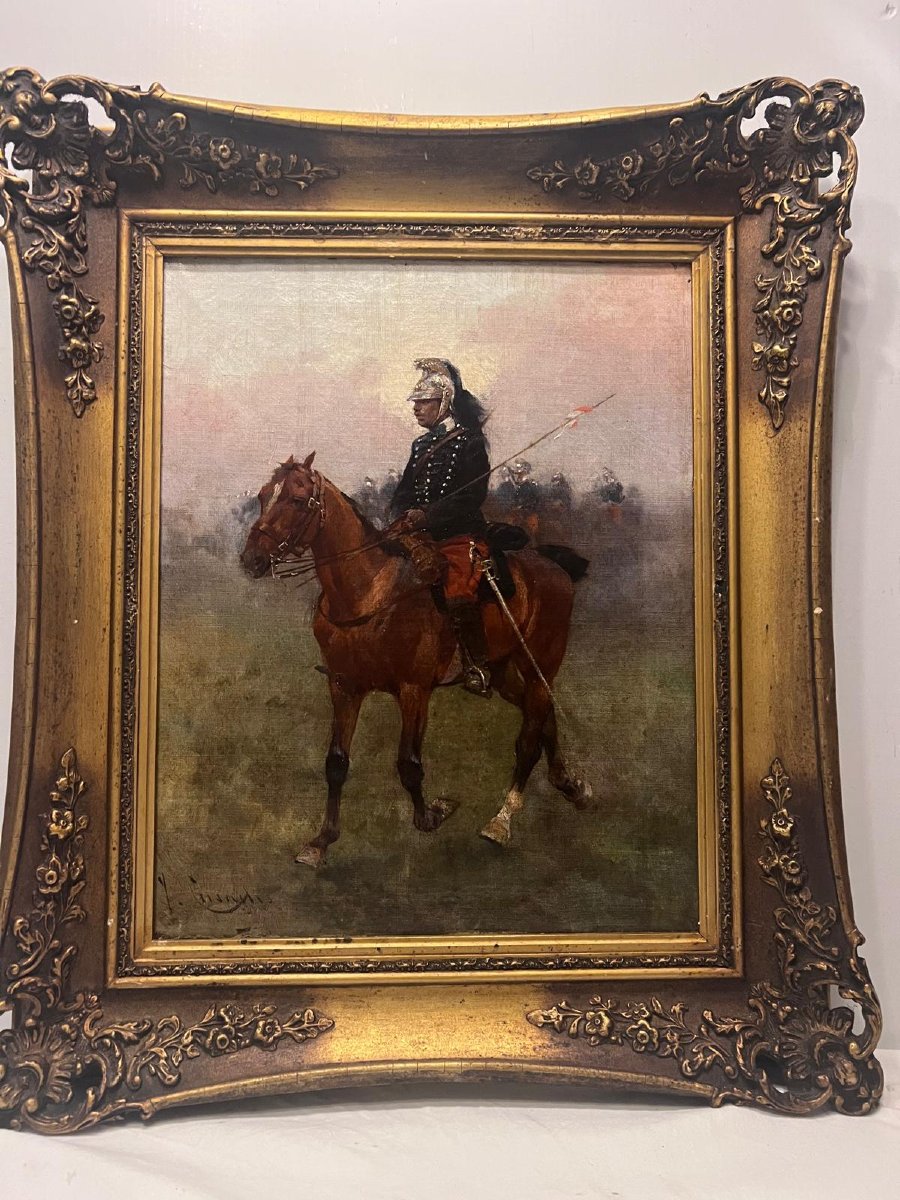 Painting: "military Horseman In Armor," Signed By Joseph Cusach (1851–1908), Oil On Canvas. -photo-1