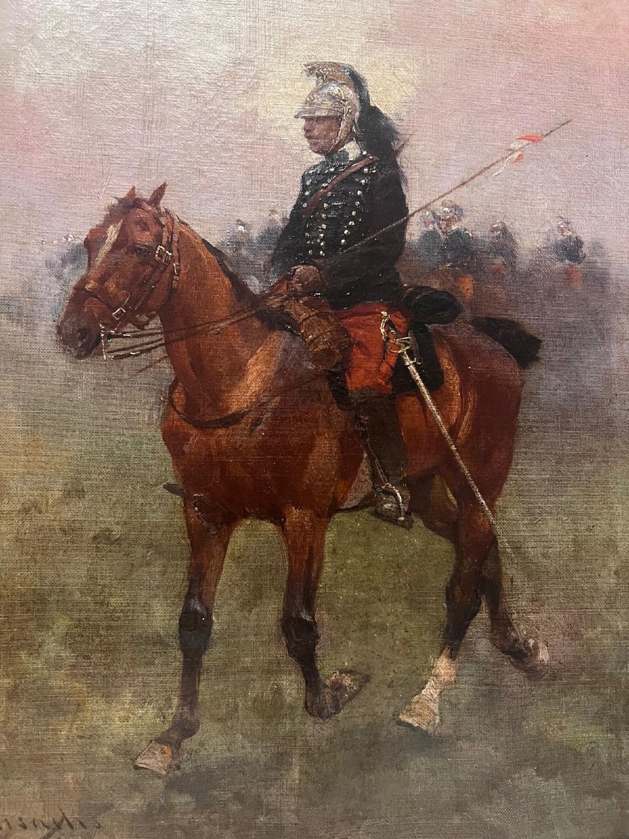 Painting: "military Horseman In Armor," Signed By Joseph Cusach (1851–1908), Oil On Canvas. -photo-2