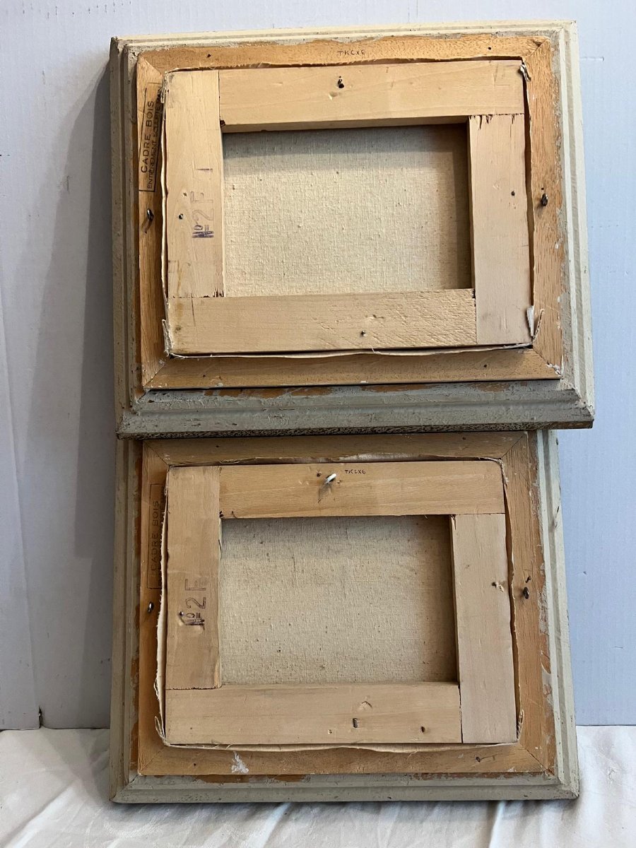 2  Tableaux Paysages Signé R. Jadin avec Cadre Bois Sculpté  Main Huile sur toile. -photo-2