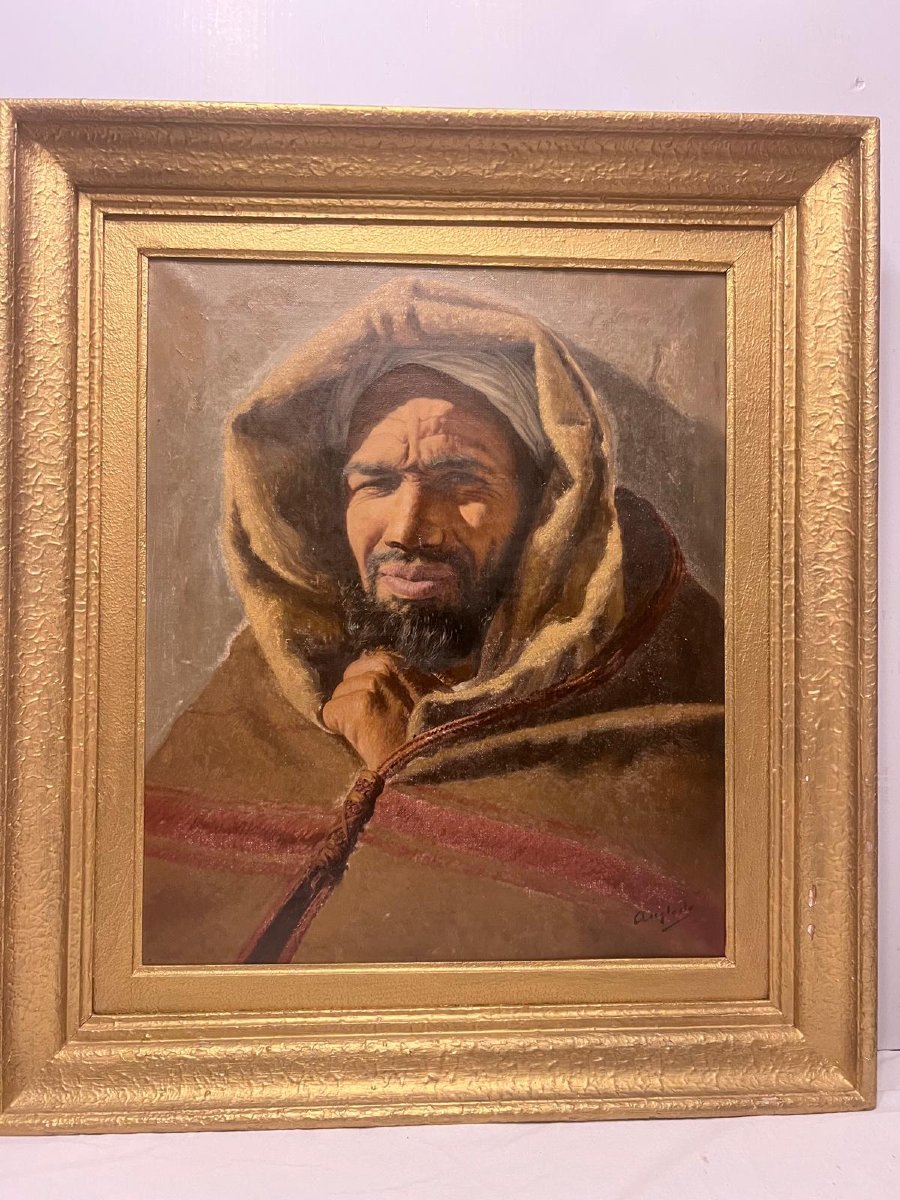 Painting: Portrait Of A Berber Man, Signed By Luis Anglada Pinto (1873–1946), Oil On Canvas. -photo-2