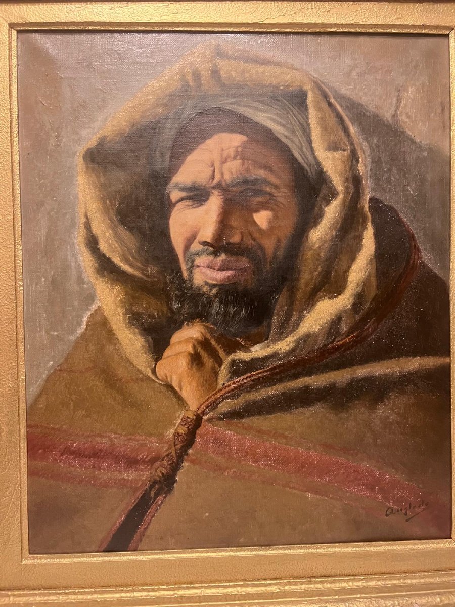 Painting: Portrait Of A Berber Man, Signed By Luis Anglada Pinto (1873–1946), Oil On Canvas. 