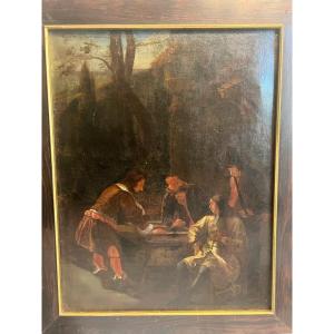 Table, Players At The Games Table, XVlll Th. 54.5 X 70 Cm.