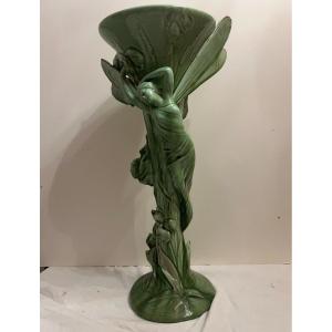 Art Nouveau Vase Dragonfly Woman Clément Massier 1847 To 1917.