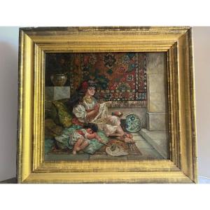 Painting Signed Oscar Da Silva 1909, Woman And Her Child. 