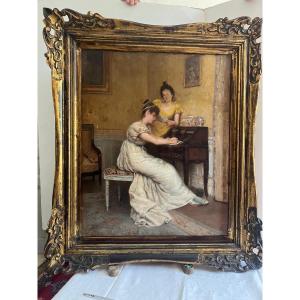 Painting Signed Clovis Didier 1994, Dictation Of A Letter. 