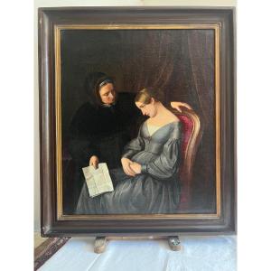 Painting, The Mother Discovers Her Daughter's Hidden Loves, Very Beautiful Painting Quality  