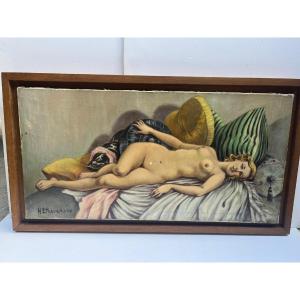Tableau  Nu Féminin,  Signé  H. Ethevenaux, Huile Sur Toile. 