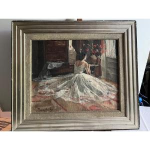 Painting Of A Ballerina Drawing Cards, Signed Reine Virely.