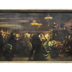 Tableau Bal Populaire Signé MAX SILBERT, 1871-1930,est un artiste originaire d'Ukraine. 