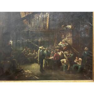 Tableau Taverne Afrique du Nord Signé Hippolyte Lazerges 1817-1887