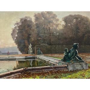 Tableau jardin de Versailles Signé Paul Louis Bouchard, 1853-1937, Huile sur toile,  XX ème. 