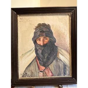 Tableau Portrait d'homme Oriental, Signé Tourniol Renée, Salah 1933.