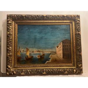 Venice Painting 1800, Very Beautiful Period Frame With Gold Leaf, Oil On Canvas. 