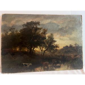 Tableau Troupeau dans la campagne Huile sur toile Maroufler 