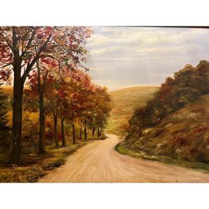 Tableau Signé Guérin Paysage  Chemin des  Arbres. 