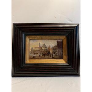 Venice Painting Italian School Signed Illegible Rare Wooden Frame, 19th Century Frame And Painting. 