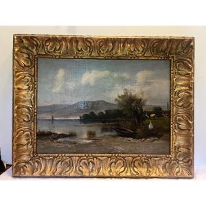 Beautiful 19th Century Landscape Painting, Lacuste With Cowherd. 