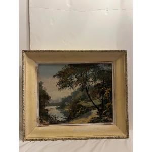 Tableau Paysage Lacuste Signé illisible Huile sur toile. 