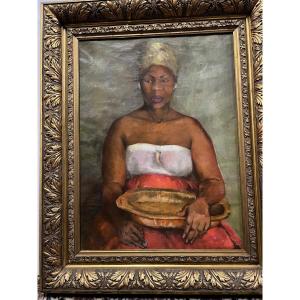 Painting Of A Martinican Woman Oil On Canvas. 