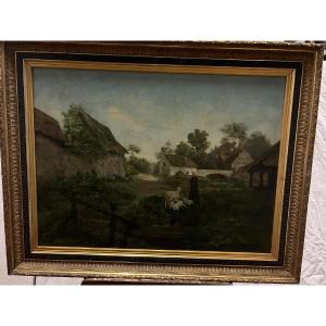 Tableau Bergére et  ses Moutons Signé  Léon  Ledru 1855-1926.