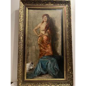 Tableau  femme  à demi  Nu,  Signé  Berria Blanc , Huile sur toile. 