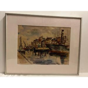 Painting Port Signed Marleine Barbrulée 1910-2001.