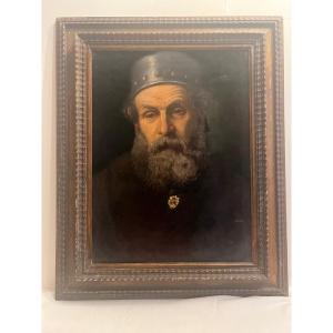 Tableau  Portrait d'homme  avec  Casque,  Rèentoilé  chasis neuf   très belle calité. 