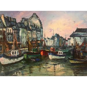 Tableau  Port  de  Voilier Signé  Yves  Gonec XX ème. 