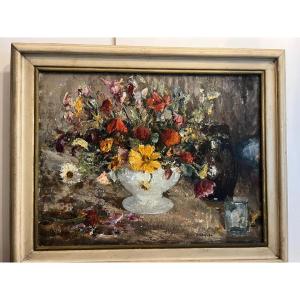 Flower Vase Painting. Signed Félix Bürgers 1870-1934, German School. 