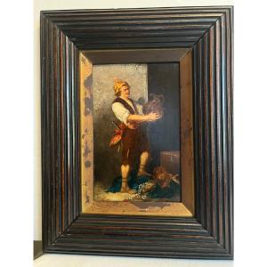 19th Century Painting Discovery Of The Treasure, Rosewood Frame. 
