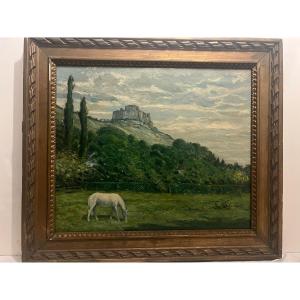 Painting Horse In The Meadow Signed, Pedro... 1904