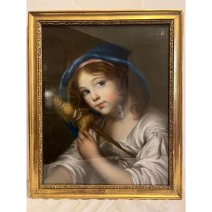 Tableau 18 ème  Portrai de jeune fille Pastel sur Carton 