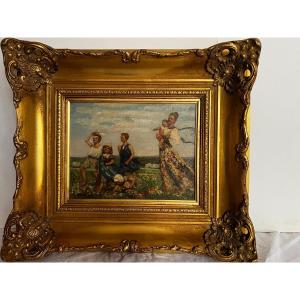 Painting 4 Children By The Painter Signed, Carl Bantzer, 1857-1941. See Artprice. 