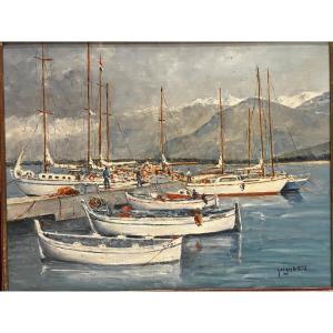 Painting Of The Port Of Calvi (corsica) Signed, Georges Billard, Oil On Canvas 