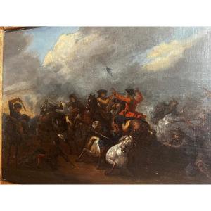Tableau  Scène de Bataille  Italie , Francesco Graziani Ciccio  Napolitano,  Huile  sur  bois. 