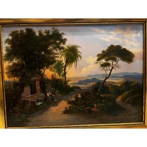 Tableau  Paysage Huile impression sur papier Maroufler sur toile Robert  Russ  née en 1847-1922