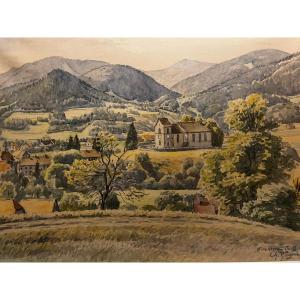 Landscape Painting, View Of Kirchberg, July 1968, Signed Charles Ringen Bach, 1904-1983.