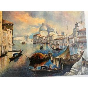 Tableau  Venise  signature  bas droit illisible Huile sur toile XX ème  Voir photos. 