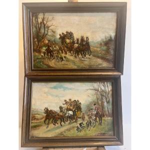 Deux   tableaux  IX  ème Signé Petite restauration à prévoir. 