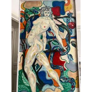 Tableau  Signe Fr. Balsiger  1955  Eve et le Serpent école Suisse 