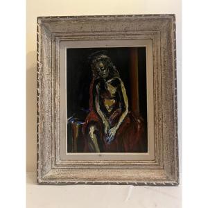 Tableau  art  Païen  Signé Jean  Py, le  christ à la Couronne Huile sur toile. 