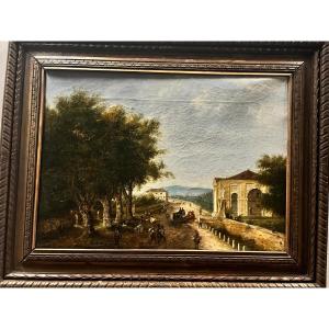 Tableau  Italien Paysage Animé Maconzani  Domenico  1803- 1873.