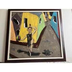 Signed Painting Illisible Orate Con Sambenito Oil On Plywood.