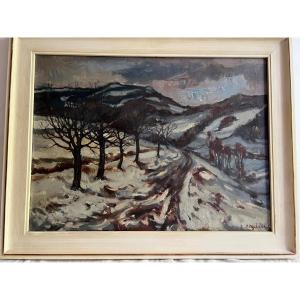 Tableau Polonais sous la neige Signé Vladimir Volsicka Paysage