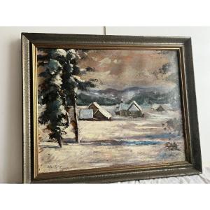 Painting Landscape Austria Under The Snow Signed Hubert XX ème.