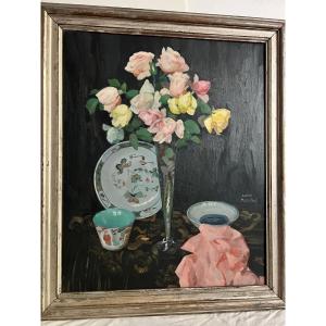 Tableau Signé Henri Marchal 1878-1942 vase de Roses Huile sur toile.