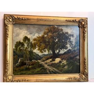 Painting émile Faure Beaulieu 1828-1900 Animated Landscape Signed Lower Right Oil On Canvas.